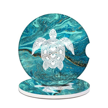 Cup Holders Car Coasters - Sea Turtle Marble Absorbent Ceramic Coaster, Drink Cup Holder Coasters, Auto Accessories for Women & Men, Pack of 2 - color: Sea Turtle