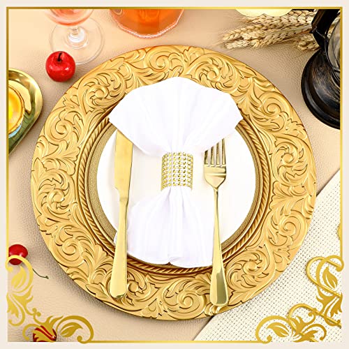Uiifan 50 Pcs Gold Charger Plates Bulk 13'' Antique Plastic Chargers - color: Gold