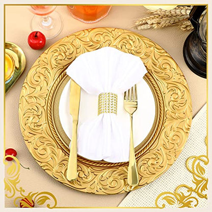 Uiifan 50 Pcs Gold Charger Plates Bulk 13'' Antique Plastic Chargers - color: Gold