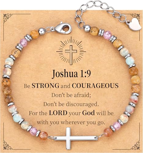 Cross Bracelet for Women, Christian Gifts for Women 2026 Stocking Stuffers for Teens Her Bead Bracelet Adjustable Gemstone Faith Religious Confirmation Communion Bracelet for Best Friend Mom Faith Birthday Anniversary Jewelry - color: Colorful-Be strong