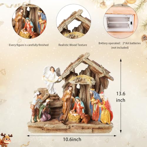 MUMTOP Nativity Set Indoor, Lighted Nativity Scene for Christmas Decoration - style: Nativity Scene with Light_A
