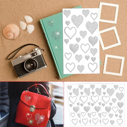 Epakh 84 Pcs Silver Heart Stickers Glitter Bling Rhinestone Sticker - color: Silver, size: Heart