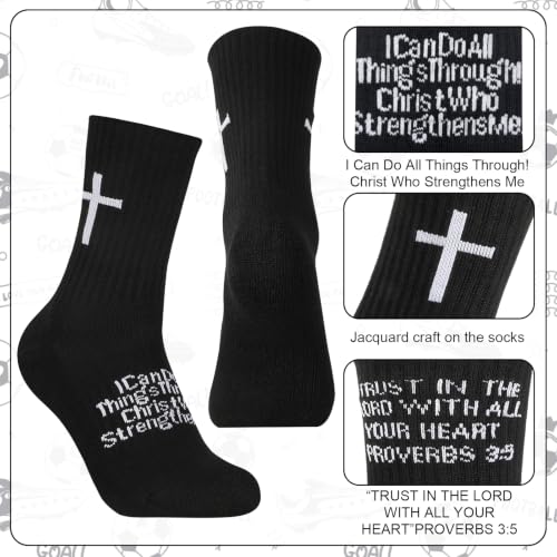 4 Pairs Christian Cross Socks Prayer Religious Socks - color: Black, Gray
