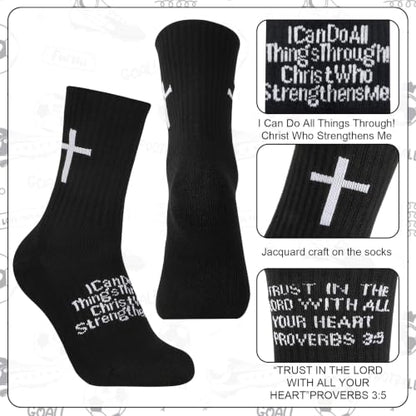 4 Pairs Christian Cross Socks Prayer Religious Socks - color: Black, Gray