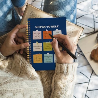 Wheatwin Note to Self Mental Health Journal, Inspirational Spiral Notebook, Motivational Positivity Journal, Inspirational Journal for Women, Positive Affirmations Quote Hardcover Notebooks 5.5x8.3 - Navy Blue - color: Notes to self - blue
