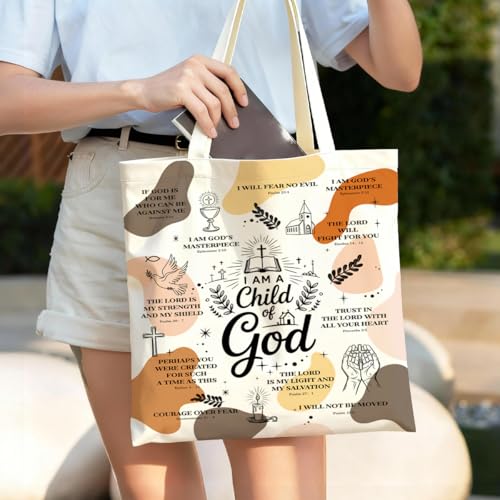 Christian Canvas Tote Bag for Women, Inspirational Faith Shoulder Bag - color: God 02
