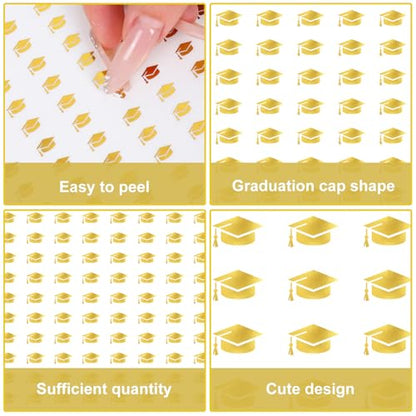 JarThenaAMCS 2400 Pcs Graduation Cap Mini Stickers Gold Foil 2026 Grad Hat Self-Adhesive Sticker Decals for Planner Reward Envelope Greeting Cards Scrapbook DIY School Party Supplies, 0.5 Inch - style: Graduation Cap