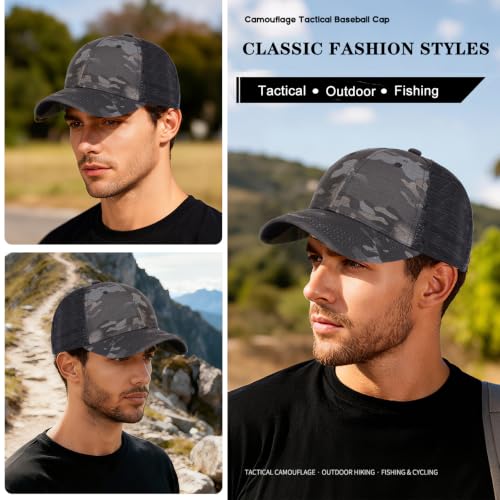 Black Baseball Cap Snapback hat for Men Snap Pack Hip Hop Mens Hat - color: Camouflage