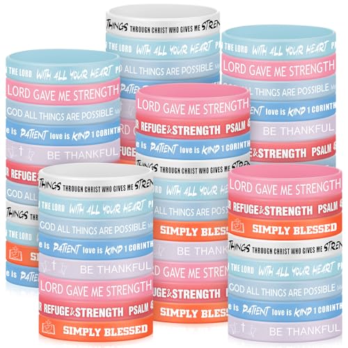 Ecation 200 Pack Glow in the Dark Silicone Bible Verse Bracelets Bulk, Inspirational Scripture Wristbands for Church Groups, Sunday School, Religious Events - Christian Gift Ideas - color: Retro Color