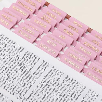 Leather Bible Tabs, Bible Tabs for Women and Men(Gold Foil Lettering) Large Print Stickers, Easy to Read and Apply, 66 Chapters & 14 Blank DIY Labels for Easy Navigation, Christian Accessories(Pink) - style: Leather Pink