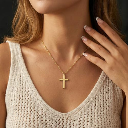 14K Gold Plated Cross Necklace for Women, Christian Jewelry - style: 2-Wave