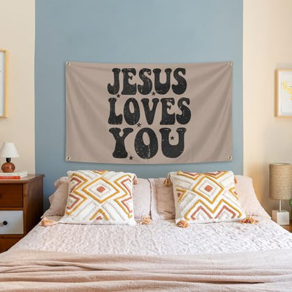 Jesus Loves You Tapestry 3X5 Ft Funny Tapestry Decoration for College Bedroom Room Dorm Wall Aesthetic Decor
