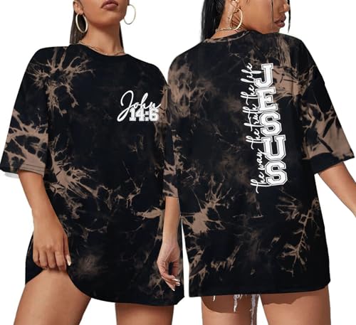 Oversized Christian Shirts Women: Jesus Tshirt Bible Verse Graphic Tee Tops - color: Brown, size: Small