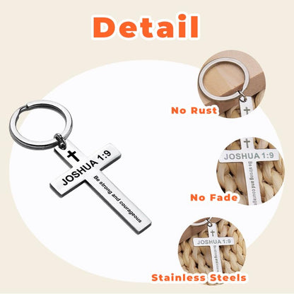 YALLNASL Christian Christmas Birthday Gifts for Daughter Son Inspirational Gifts for Women Men Christian Cross Keychains - color: Joshua 1:9