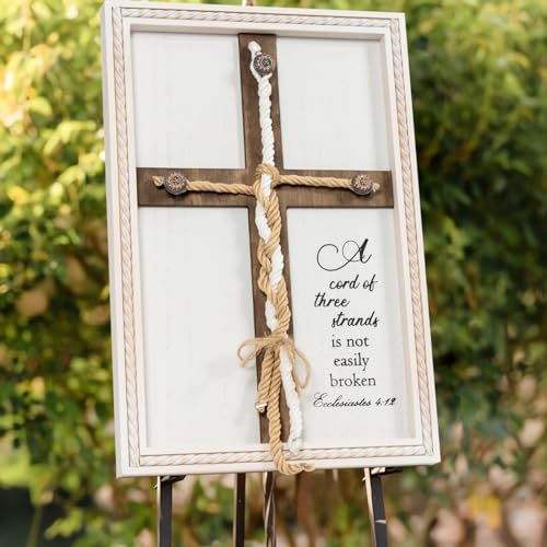 A Cord of Three Strands Wedding Ceremony Sign 10 × 15in, Unity Rope Cross Sign Braided for Wedding Unity Ceremony Idea Religious Anniversary Couple Gift for Parents, Couple, Christian, Tie God's Knot