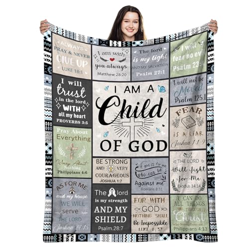 CIUGOIG Christian Gifts for Women & Men - 50"X60" I Am a Child of God Blankets - Inspirational Religious Birthday Catholic Spiritual Gifts Faith Based Gift - Christian Throws - color: Christian-grey, size: 50"x60"