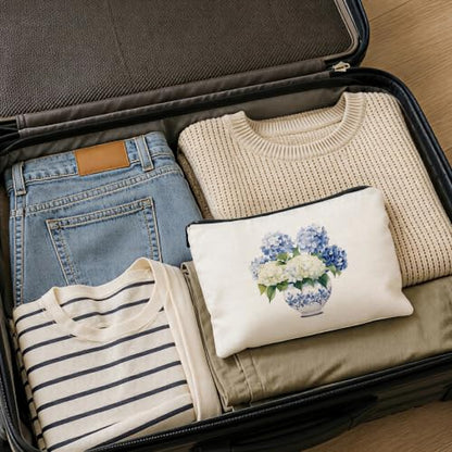 Chinoiserie Blue and White Hydrangea Zipper Makeup Bag for Women - color: Chinoiserie