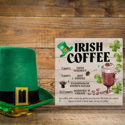 St. Patricks Day Decor, Rustic Irish Coffee Wood Block Sign - color: COFFEE