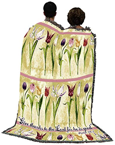 Pure Country Weavers Tulips Blanket by Nina Herold - Scriptures - Psalm 118:1 - Religious Garden Floral Gift Tapestry Throw Woven from Cotton - Made in the USA (72x54) - color: Psalm 118:1 Tulips, size: 72" x 54"