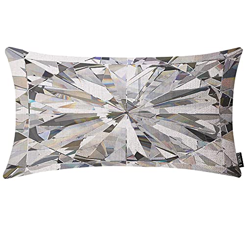 EKOBLA Diamond Crystal Oblong Throw Pillow Covers Abstract Bling 3D Modern Geometric Glass Triangle Shiny Glow Decorative Cushion Cases for Couch Sofa Bedroom Cotton Linen 12x20 Inches - color: Multi-bs18