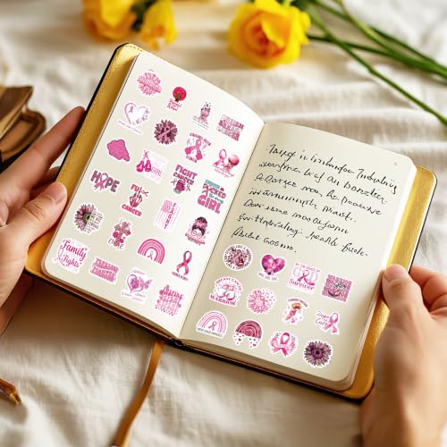 100 Pcs Breast Cancer Awareness Stickers, Pink Ribbon Support Decals - color: Breast Cancer Awareness