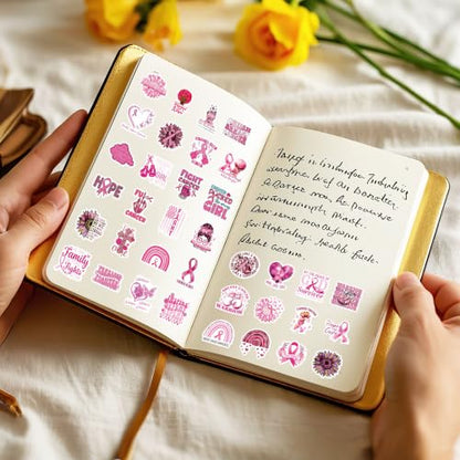 100 Pcs Breast Cancer Awareness Stickers, Pink Ribbon Support Decals - color: Breast Cancer Awareness