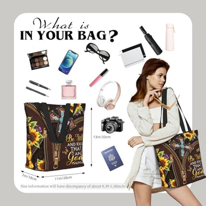 Bible Tote Bags for Women Christian Gifts Religious Church Shoulder Bag - color: Sunflower Cross-2