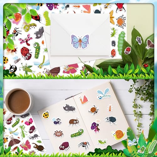LINAYE 24 Sheets Cute Bug Insect Stickers for Kids, 960 Counts for Scrapbooking,Water Bottles,Envelopes,Laptop Lovely Insect Stickers for Classroom Boys Girls - style: Cute Insect 24 Sheets