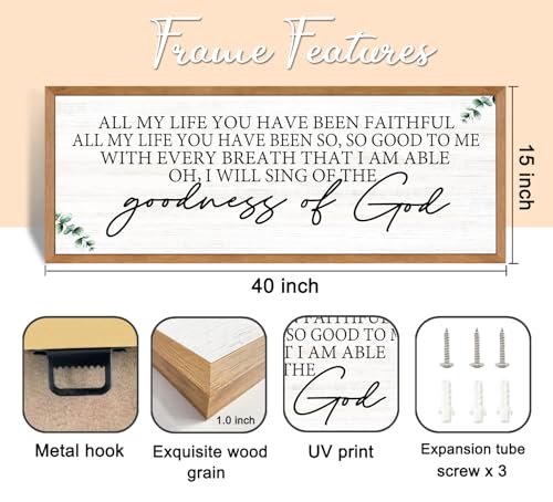 Goodness of God Framed Wall Art, 40''×15'' Positive Religious Long Natural Bible Verse for Christian God Jesus Christ Prayer, Vintage Rustic Holy Catholic Scripture Decor Natural - color: Natural Frame, style: Goodness of God
