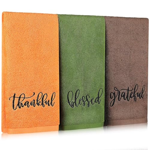 SmoothNovelty 3 Pcs Thanksgiving Hand Towels for Bathroom - color: Thankful, size: 13.3 x 29.5 inches