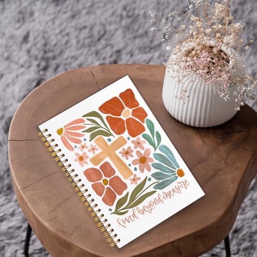 Christian Spiral Notebook Journal 5.5x8.3 Inch, Loved Beyond Measure Bible Verse Notebooks for Note Taking, Prayer Scripture Journal for Woman, Flower Bible Hardcover Notebook - color: Christian cross