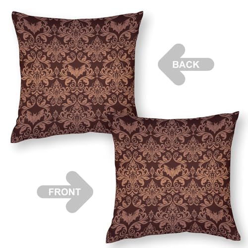 Damask Gothic Vintage Throw Pillow Cover Antique Floral Victorian Goth Couch Sofa Pillowcases Bat Bats Skull Bone Bohemian Pillows Cushion Case for Farmhouse Bed Chair 18x18inch - color: Damaskblack-6