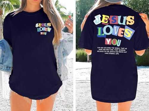 Christian Faith Shirts for Women Jesus Shirt YHWH Inspirational Bible Verse T-Shirt Religious Oversized Graphic Tee - color: Dark Blue, size: Medium