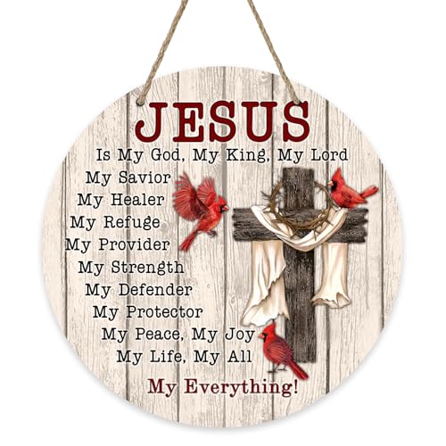 Christian Jesus is My God Front Door Sign, Religious Cross Cardinal - color: Jesus is My God