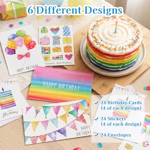 Thboxes Birthday Cards Bulk, 24-Pack 4x6 Happy Birthday Card Assortment - style: Watercolor Birthday Cards
