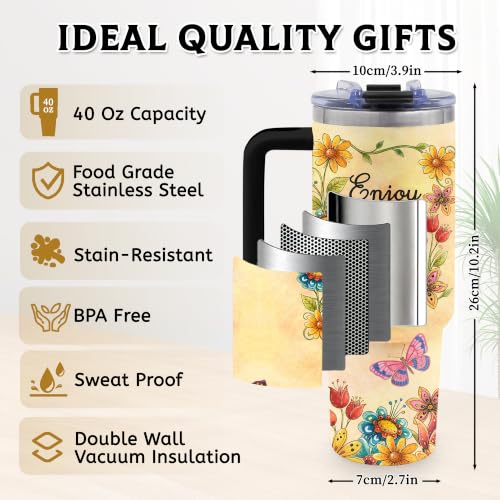 Enjoy Life Gifts for Women, 40oz Tumbler with Handle & Straw - color: EnjoyLife