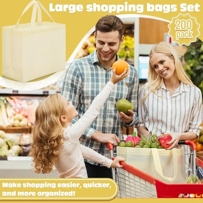 Windyun Reusable Grocery Bags Non Woven with Handles - color: Beige