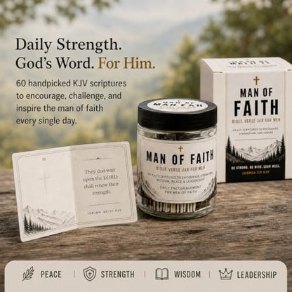 Bible Verse Jar for Men, 60 Scripture cards with bible verses, Gift for men - color: Man of Faith