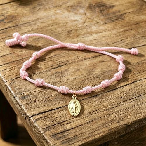 10 Knots Lucky Protection Rope Cross Bracelet For Women Men, Handmade Good Jesus Pendant Charm Amulet Adjustable Christian Pulsera Decenario String Jewelry, Daily Friendship Gift - color: Jesus Pink