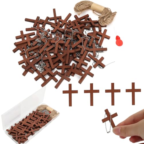 Mr. Pen- Wooden Pocket Cross Charms, 60 pcs, 10 m Rope & Threader