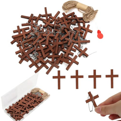 Mr. Pen- Wooden Pocket Cross Charms, 60 pcs, 10 m Rope & Threader