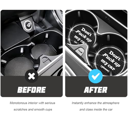 Bling Car Cup Holder Coaster, 2.75 Inch Crystal Rhinestone Diamond Anti-Slip Vehicle Drink Cup Mat with Letters, Automotive Insert Water Bottle Holder Coaster, Universal Fit (Black) - color: Black1