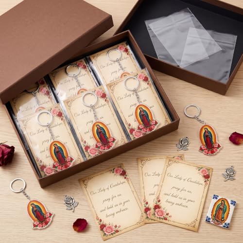 55 Set Our Lady of Guadalupe Recuerdos de Bautizo Keychains Favors