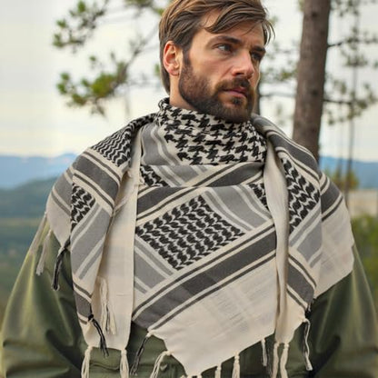 Aonal Military Shemagh Tactical Desert Scarf, Keffiyeh Scarf for Men - color: X-khaki & Black