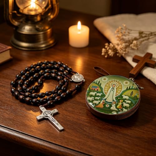 Wooden Catholic Rosary Beads, Rosarios Catolicos with Decorative Prayer Box - color: Brown (5)