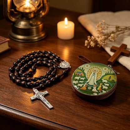 Wooden Catholic Rosary Beads, Rosarios Catolicos with Decorative Prayer Box - color: Brown (5)