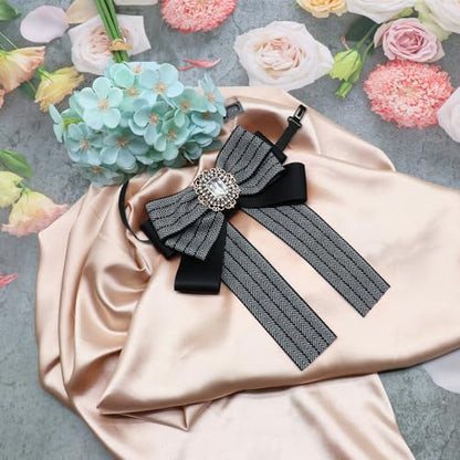 Womens Bow Tie Adjustable Rhinestone Bowtie for Women Ladies Girls Pre-tied Womens Tie for Shirt Suit Uniform - color: Black-strap