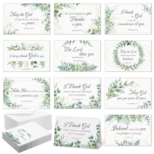 Affrolling 50 Pack Christian Thank You Cards Bulk with Envelopes Stickers - style: Leaf