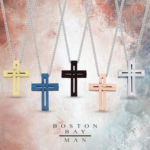 Men's Cross Pendant Necklace in 316L Stainless Steel Interlocking Woven Cross on 24” Curb Chain, Choice of Color - color: Rose Gold Stainless Steel