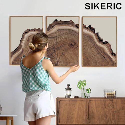 SIKERIC Framed Nature Tree Ring Wall Art, (16X24 inch) Modern Wood Stump Canvas Wall Art Set Of 3,Large Wood Tree Spiral Art Prints, Abstract Wall Painting for Living Room, Bedroom, Office - color: Nature Tree Ring, size: 16"L x 24"W